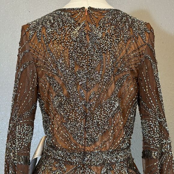 NEW Mac Duggal 5295 beaded long sleeve wrap over midi dress size 8 - Picture 9 of 14